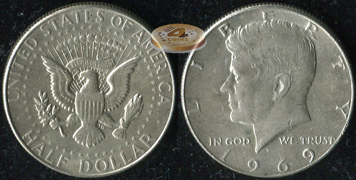 США. 1/2 доллара. 1969.D (XF. Серебро)