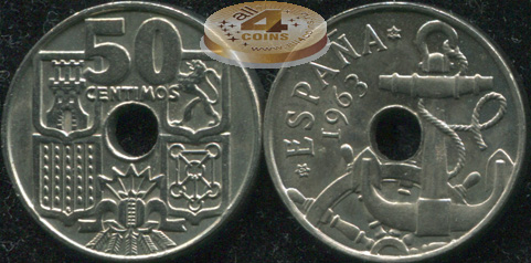 Испания. 50 центимов. 1963 (Unc)