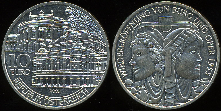 Австрия. 10 евро. 2005 (Unc. Серебро)