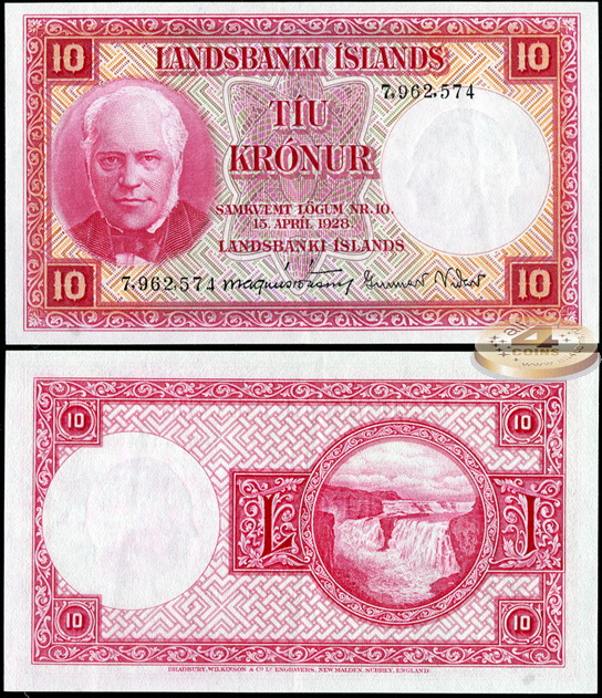 Исландия. 10 крон (Unc) 1948-56