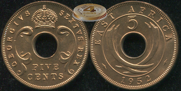 Британская Восточная Африка. 5 центов. 1952 (Unc)