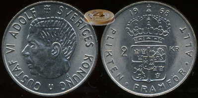 Швеция. 2 кроны. 1968 (Unc)