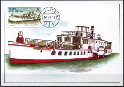 Чехия. 2018. Колесный пароход „Влтава“ (1940 Г.) (Картмаксимум. Мint)