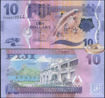 Фиджи. Банкнота 10 долларов. ND(2013). Unc. Бумага. Кат.# P.116a