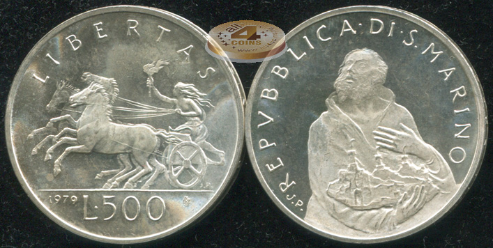 Сан-Марино. 500 лир. 1979 (Unc. Серебро)
