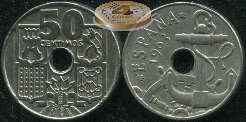 Испания. 50 центимов. 1963 (aUnc)
