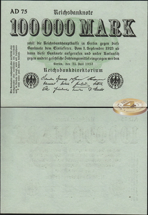 Германия (Веймарская респ.). 100000 марок (Unc) 1923