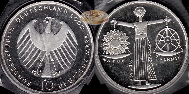 Германия (ФРГ). 10 марок. 2000 J (Proof. Серебро)