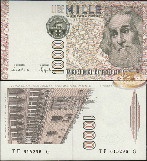 Италия. 1000 лир (Unc) 1982