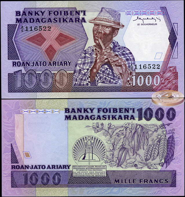Мадагаскар. 1000 франков (Unc) 1983