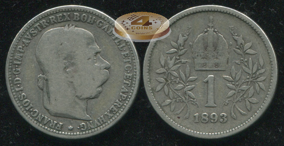 Австро-Венгрия [Австрия]. 1 крона. 1893 (F+/VF-. Серебро)