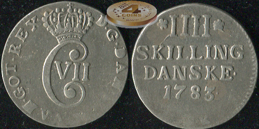 Дания. 4 скиллинга. 1783 (VF. Серебро)