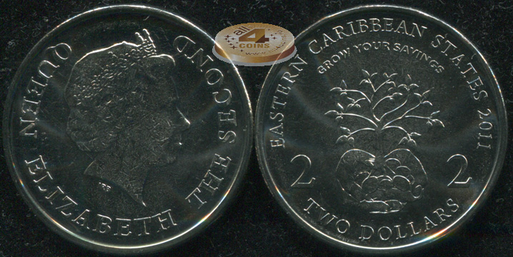 Восточные Карибские штаты. 2 доллара. 2011 (Unc)
