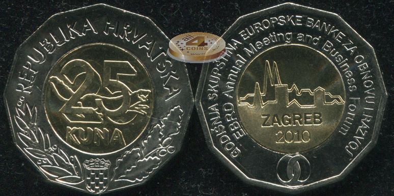 Хорватия. 25 кун. 2010 (Unc. Биметалл)