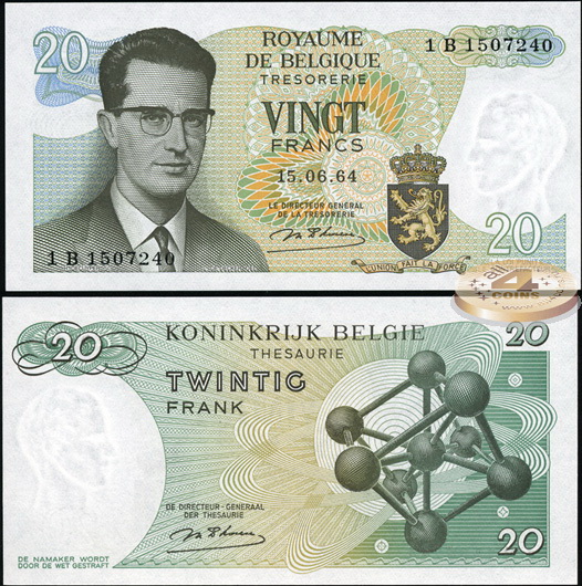 Бельгия. 20 франков (Unc) 1964