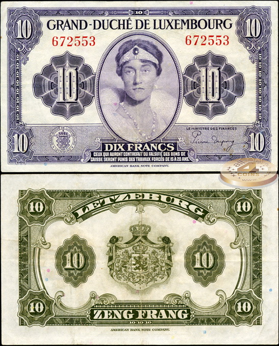 Люксембург. 10 франков (XF) 1944