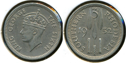 Родезия Южная. 3 цента. 1952. (Unc)