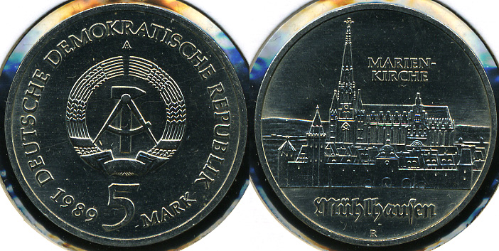 Германия (ГДР). 5 марок. 1989 (Unc)