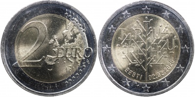 Эстония Монета 2 евро. 2020 (Unc. Биметалл) 100-летие Тартуского мирного договора между