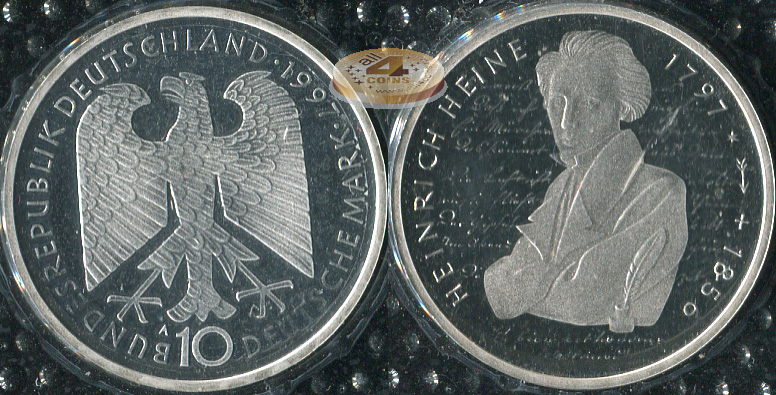 Германия (ФРГ). 10 марок. 1997.F (Proof. Серебро)