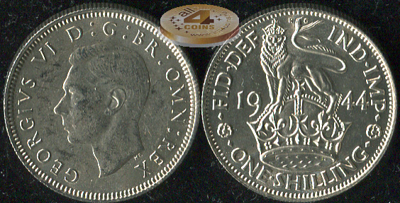 Великобритания. 1 шиллинг. 1944 (Unc. Серебро)