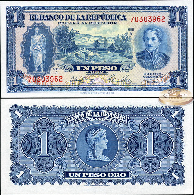 Колумбия. 1 песо оро (Unc) 1953