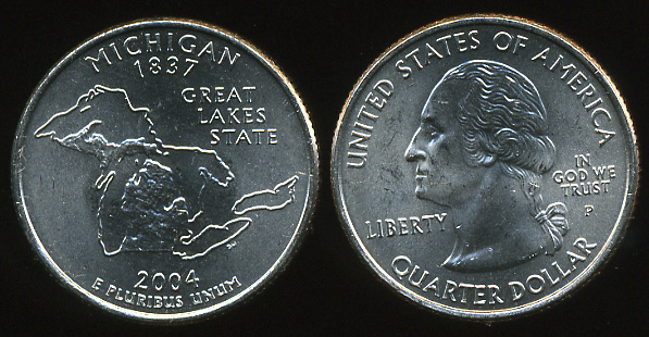 США. Квотер (25 центов). 2004.P (Unc) Мичиган