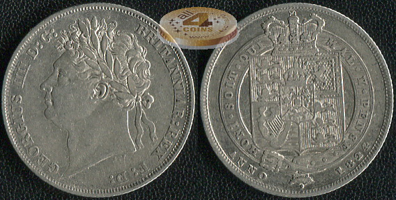 Великобритания. 1 шиллинг. 1824 (VF+/VF. Серебро)