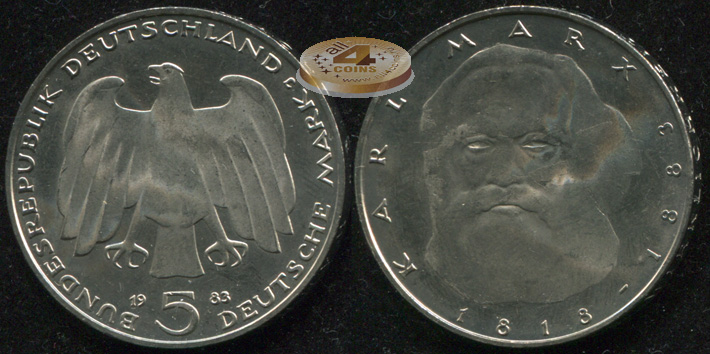 Германия [ФРГ]. 5 марок. 1983.J (Unc)