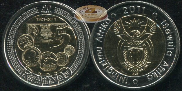 ЮАР. 5 ранд. 2011 (Unc. Биметалл)