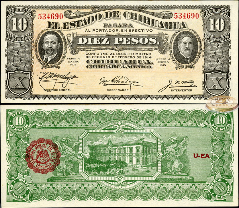 Мексика. 10 песо (Unc) 1915