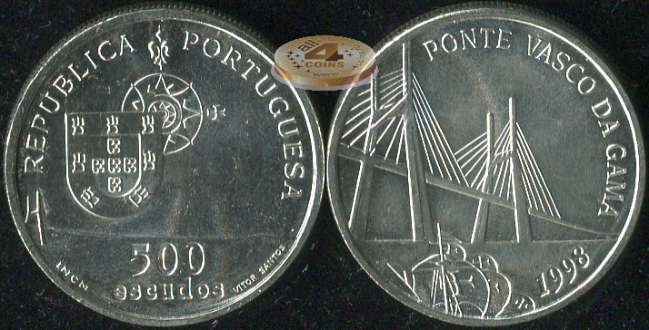 Португалия. 500 эскудо. 1998 (Unc. Серебро)