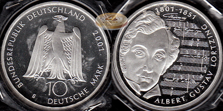Германия (ФРГ). 10 марок. 2001 G (Proof. Серебро)