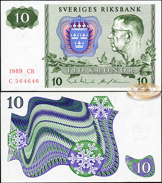 Швеция. 10 крон (Unc) 1989