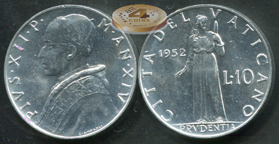 Ватикан. 10 лир. 1952 (Unc)
