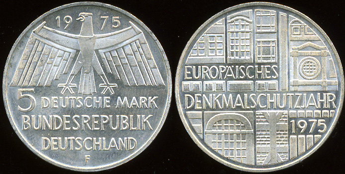 Германия (ФРГ). 5 марок. 1975 (Серебро)