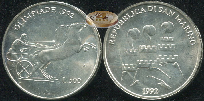 Сан-Марино. 500 лир. 1992 (Unc. Серебро)