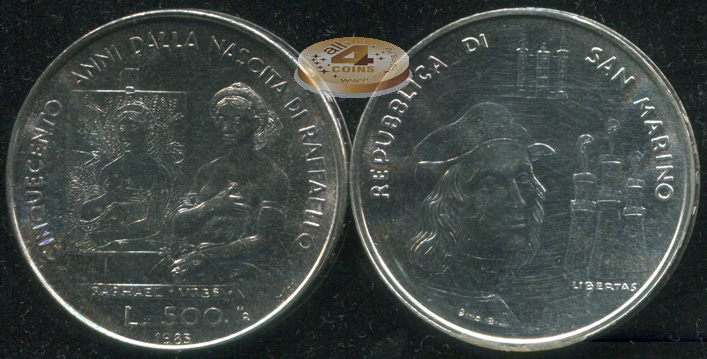 Сан-Марино. 500 лир. 1983 (Unc. Серебро)