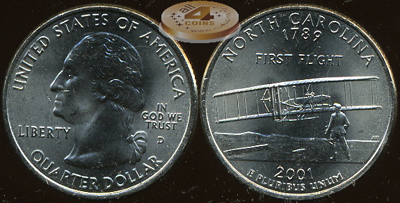 США. Квотер (25 центов). 2001.D (Unc) Северная Каролина