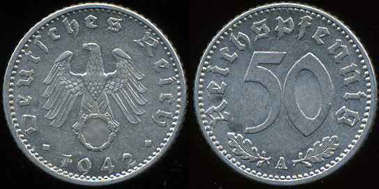 Германия (3й рейх). 50 рейхспфеннигов. 1942 (A) XF