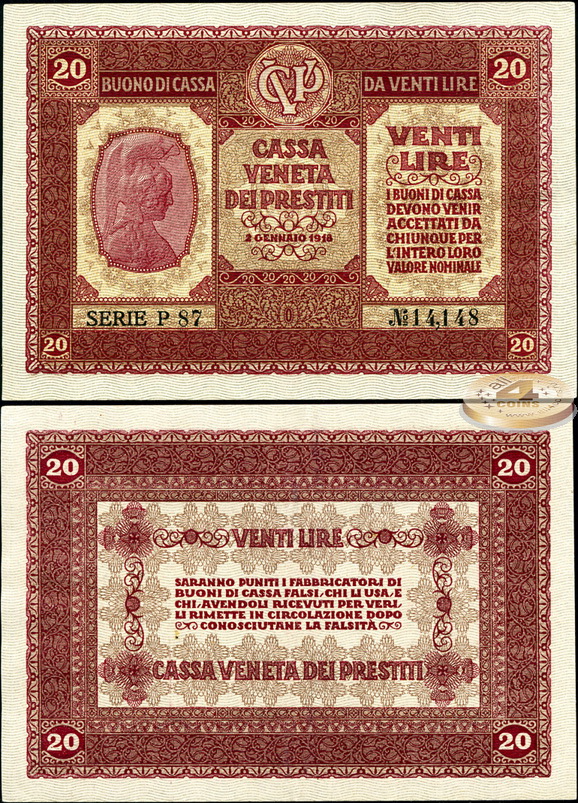 Италия. 20 лир (aUnc++) 1918