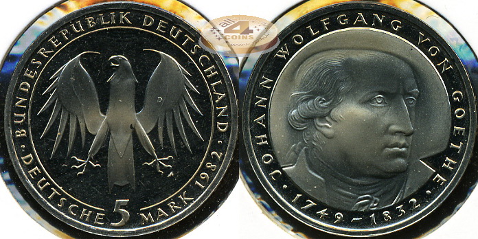 Германия (ФРГ). 5 марок. 1982D (Proof)