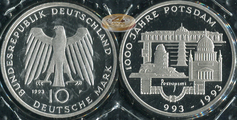 Германия (ФРГ). 10 марок. 1993 F (Proof. Серебро)