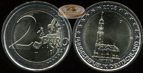 Германия. 2 евро. 2008.J (Unc. Биметалл)