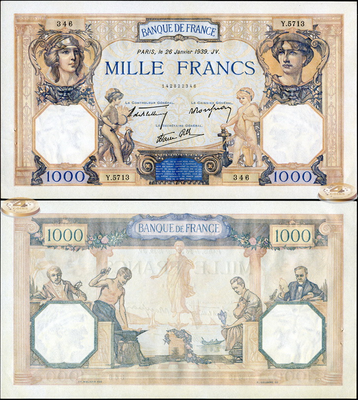 Франция. 1000 франков (Unc) 1939