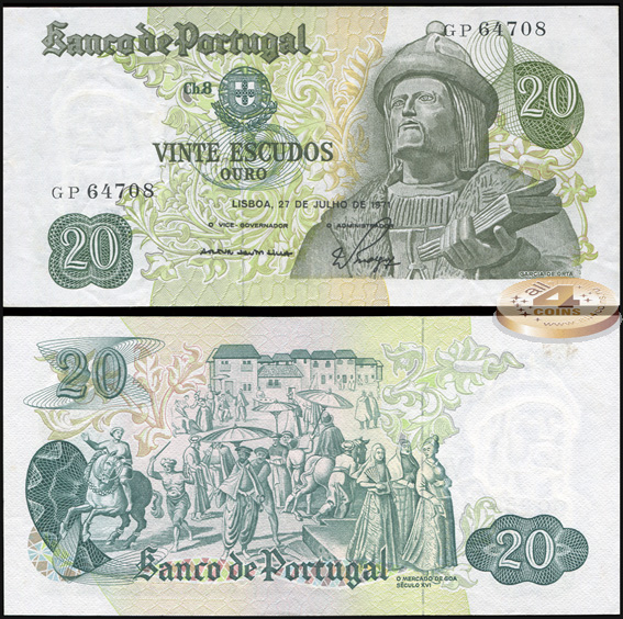 Португалия. 20 эскудо (Unc) 1971