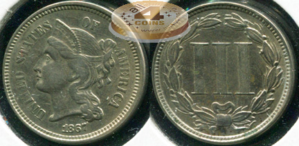 США. 3 цента. 1873 (aUnc)