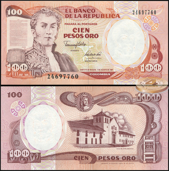 Колумбия. 100 песо (Unc) 1991