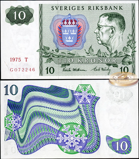Швеция. 10 крон (Unc) 1975