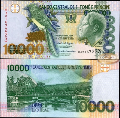 Сан-Томе и Принсипи. Банкнота 10000 добр. 26.08.2004. Unc. Бумага. Кат.# P.66c